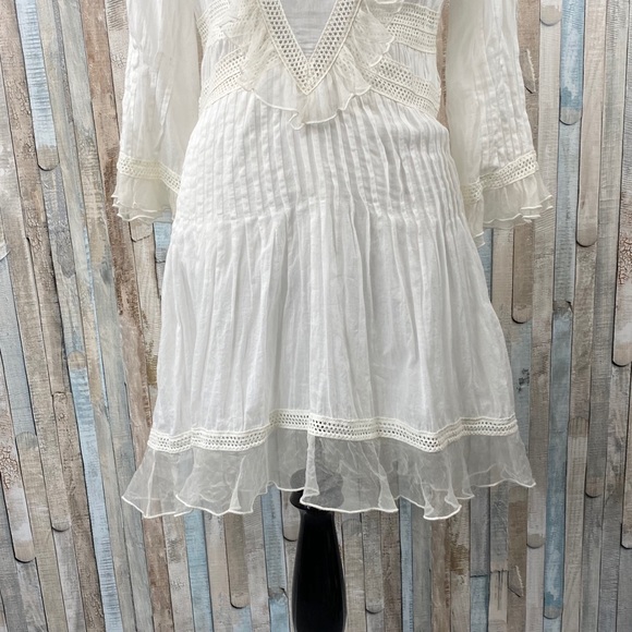 Doen XS Ivory Pleated Ruffle Paix Mini Dress Boho - Picture 4 of 8